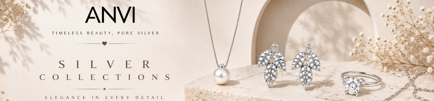 ANVI Silver premium 925 sterling silver jewellery collection featuring elegant necklace, earrings, ring, and pendant for women in Nashik