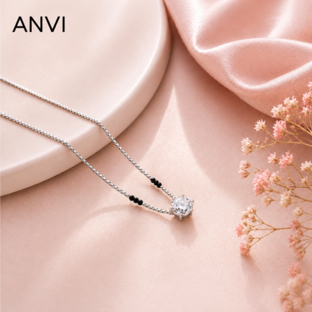 Buy Silver Mangalsutra Online - Radiant Solitaire 925 Sterling Silver Mangalsutra