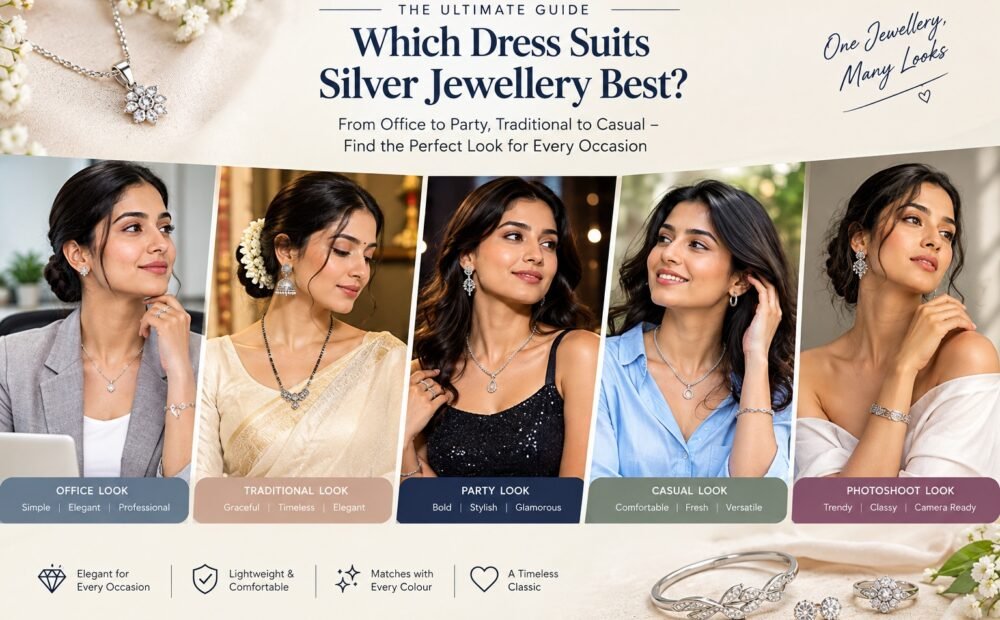 Which Dress Suits Silver Jewellery Best - Office, Traditional, Party, Casual and Photoshoot Looks by ANVI Silver